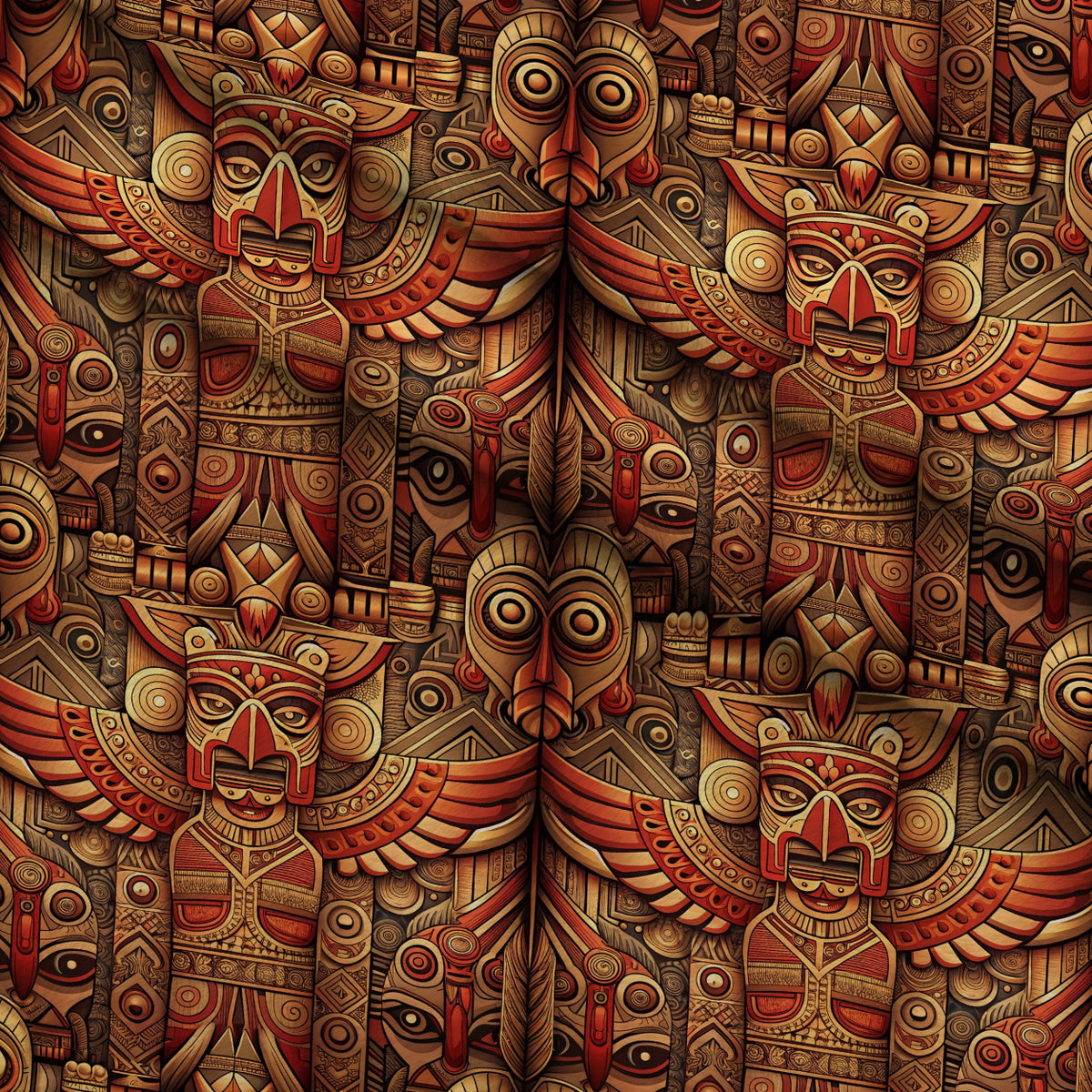 Tiki Guardians Pattern 2 Minky Fabric — plush minky folded close-up preview (mv-minky-v1:lying)