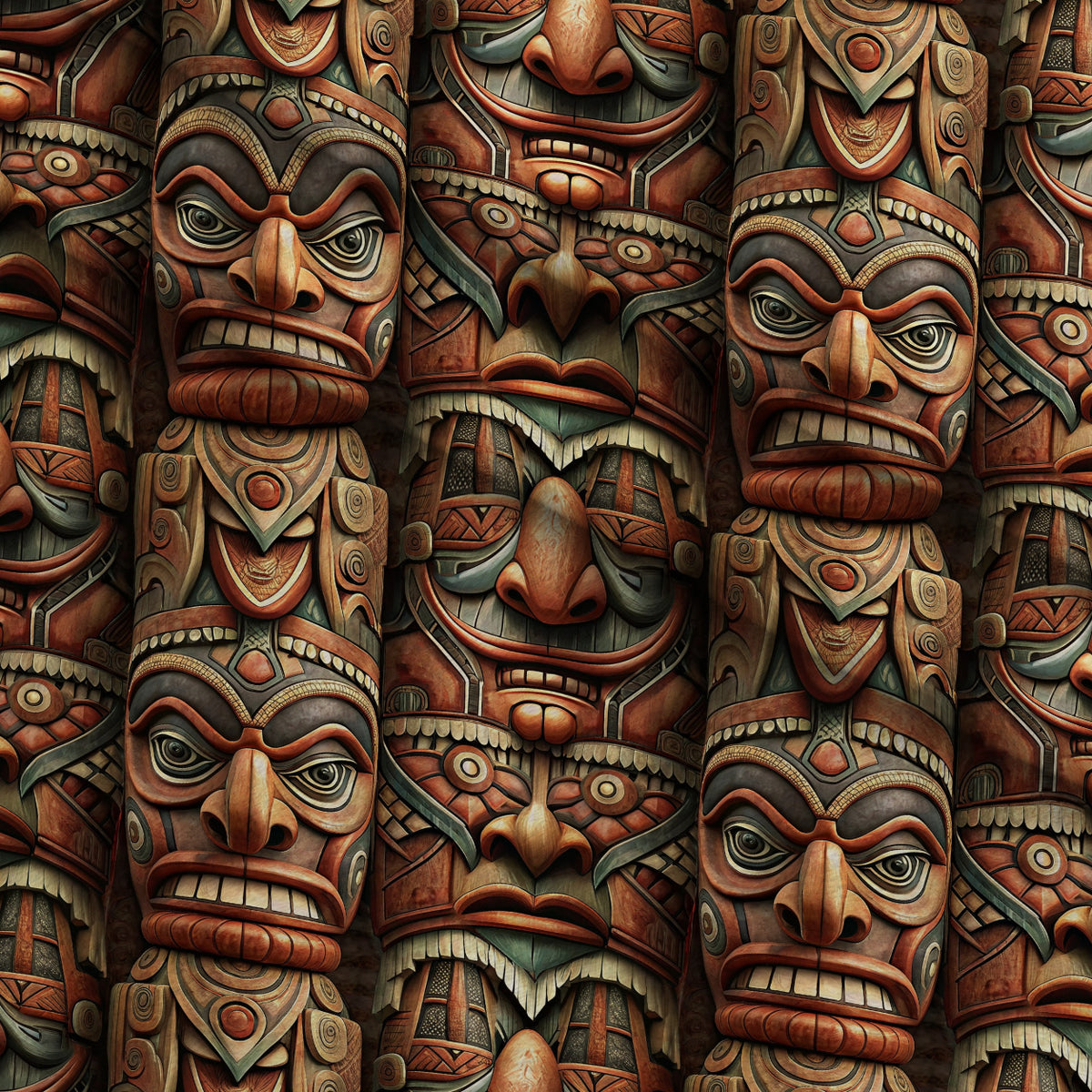 Tiki Guardians Pattern 5 Minky Fabric — plush minky folded close-up preview (mv-minky-v1:lying)