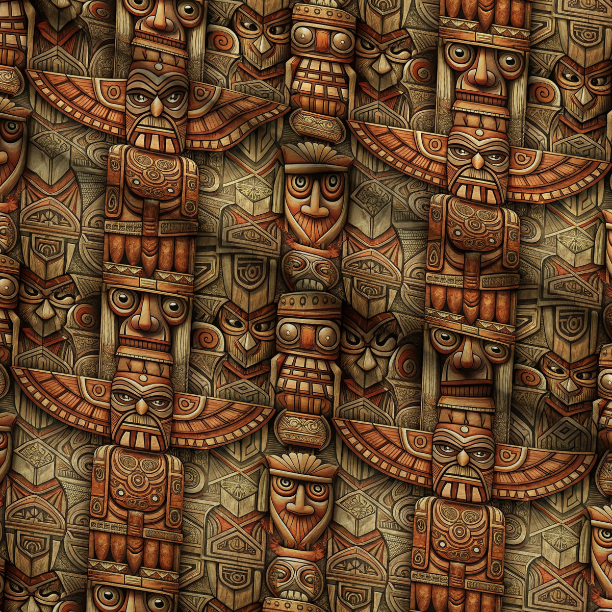 Tiki Guardians Pattern 6 Minky Fabric — plush minky folded close-up preview (mv-minky-v1:lying)