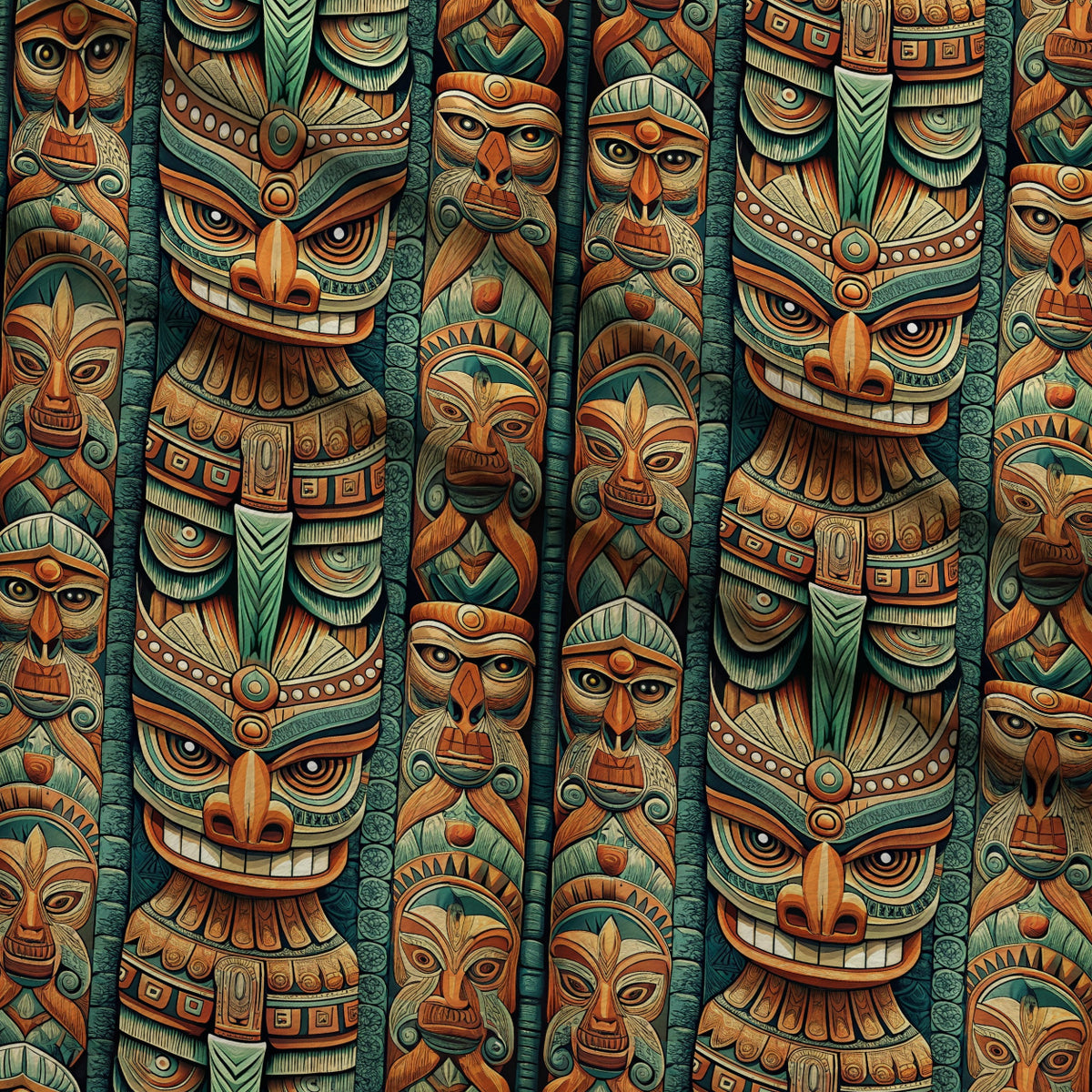 Tiki Guardians Pattern 8 Minky Fabric — plush minky folded close-up preview (mv-minky-v1:lying)