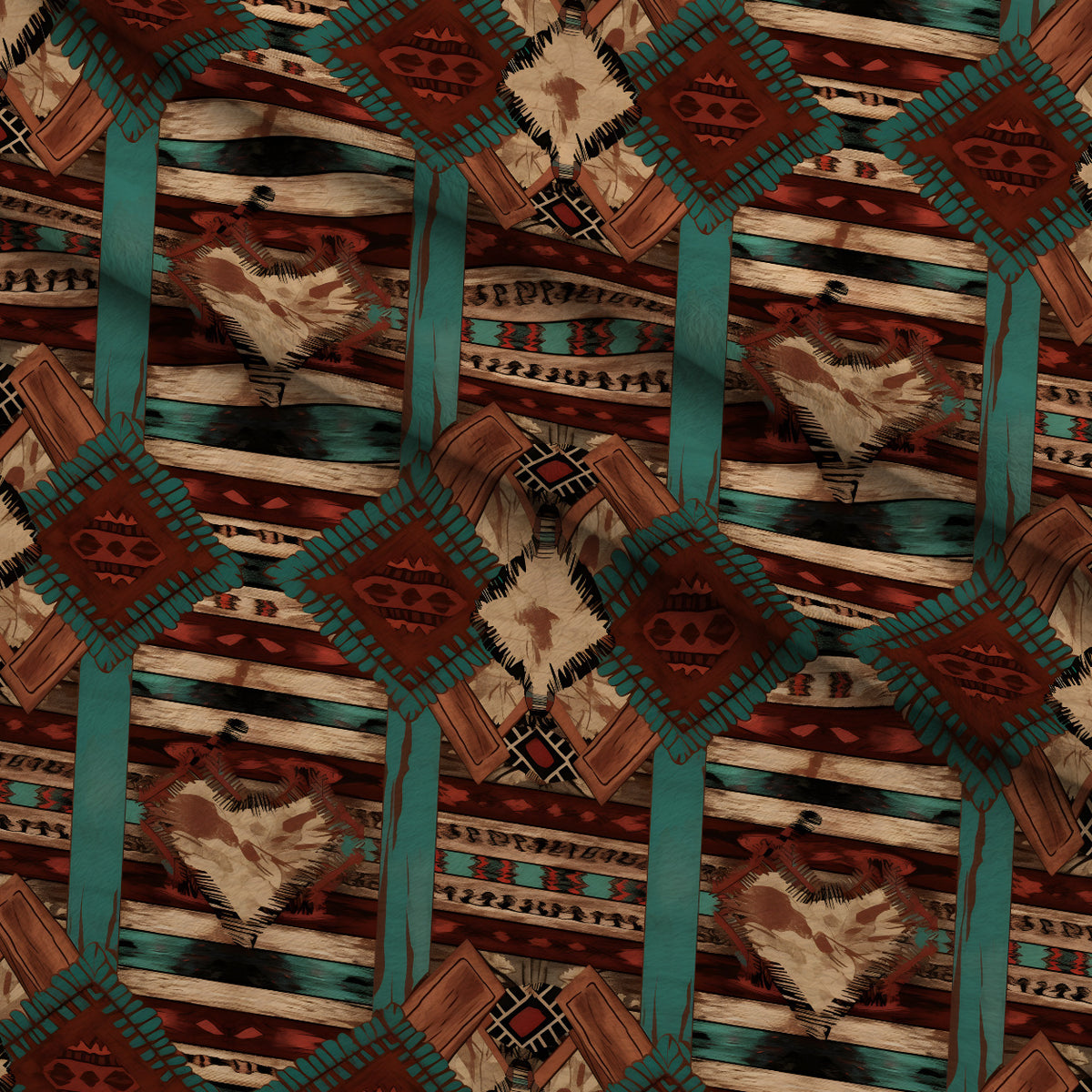 Turquoise Trail Ranch Pattern 3 Minky Fabric — plush minky folded close-up preview (mv-minky-v1:lying)