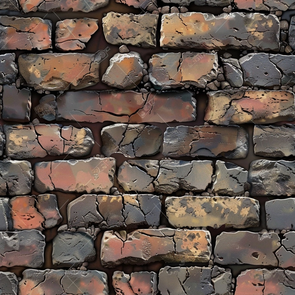 brick wall pattern, weathered bricks, rustic texture, aged masonry, terracotta orange, charcoal gray, burnt sienna, cracked surface, vintage stonework, architectural design,, fabric panel, distressed finish, earthy tones, rough texture, industrial style, building materials, realistic print, muted colors, worn appearance