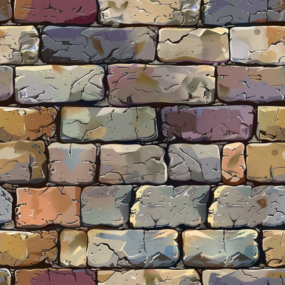 weathered brick wall, cracked stone texture, aged masonry, earth tones, taupe, gray, rust orange, purple hues, beige, brown, distressed surface, vintage stonework, architectural pattern,, fabric panel, rustic style, textured design, building materials, worn brick facade, neutral colors