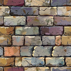weathered brick wall, cracked stone texture, aged masonry, earth tones, taupe, gray, rust orange, purple hues, beige, brown, distressed surface, vintage stonework, architectural pattern,, fabric panel, rustic style, textured design, building materials, worn brick facade, neutral colors