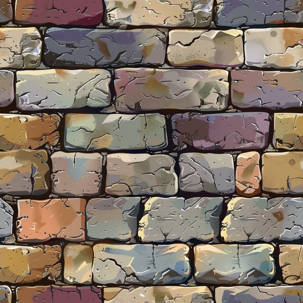 weathered brick wall, cracked stone texture, aged masonry, earth tones, taupe, gray, rust orange, purple hues, beige, brown, distressed surface, vintage stonework, architectural pattern,, fabric panel, rustic style, textured design, building materials, worn brick facade, neutral colors