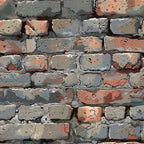 brick wall pattern, weathered bricks, rustic texture, gray bricks, terracotta bricks, aged mortar, cracked surface, stone texture, architectural design, distressed finish,, fabric panel, earthy tones, muted colors, realistic print, masonry pattern, vintage appearance, textured surface