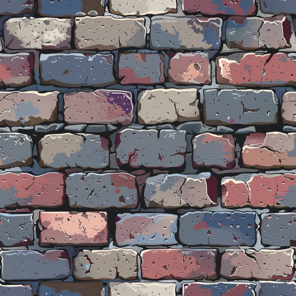 brick wall, stone texture, weathered bricks, mortar lines, rustic pattern, architectural design, building materials, muted colors, gray bricks, reddish brown, beige tones, dusty blue, vintage appearance, aged surface, masonry pattern,, fabric panel, textural design, construction theme, urban aesthetic