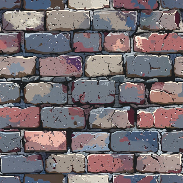 brick wall, stone texture, weathered bricks, mortar lines, rustic pattern, architectural design, building materials, muted colors, gray bricks, reddish brown, beige tones, dusty blue, vintage appearance, aged surface, masonry pattern,, fabric panel, textural design, construction theme, urban aesthetic