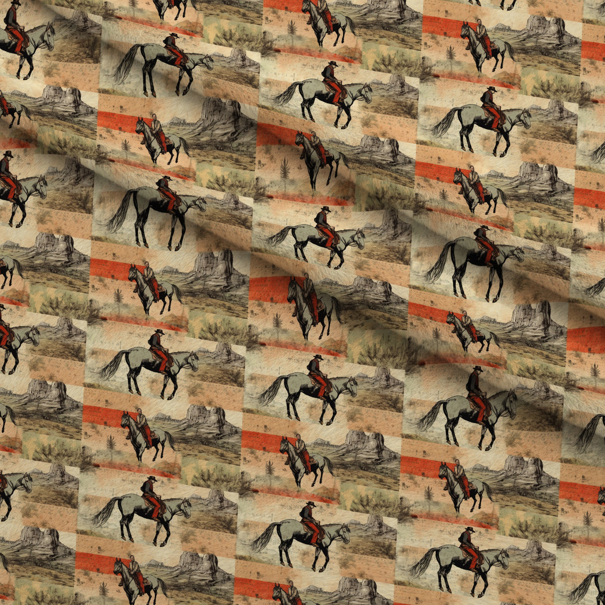 Vintage Frontier Pattern 5 Minky Fabric — plush minky folded close-up preview (mv-minky-v1:lying)