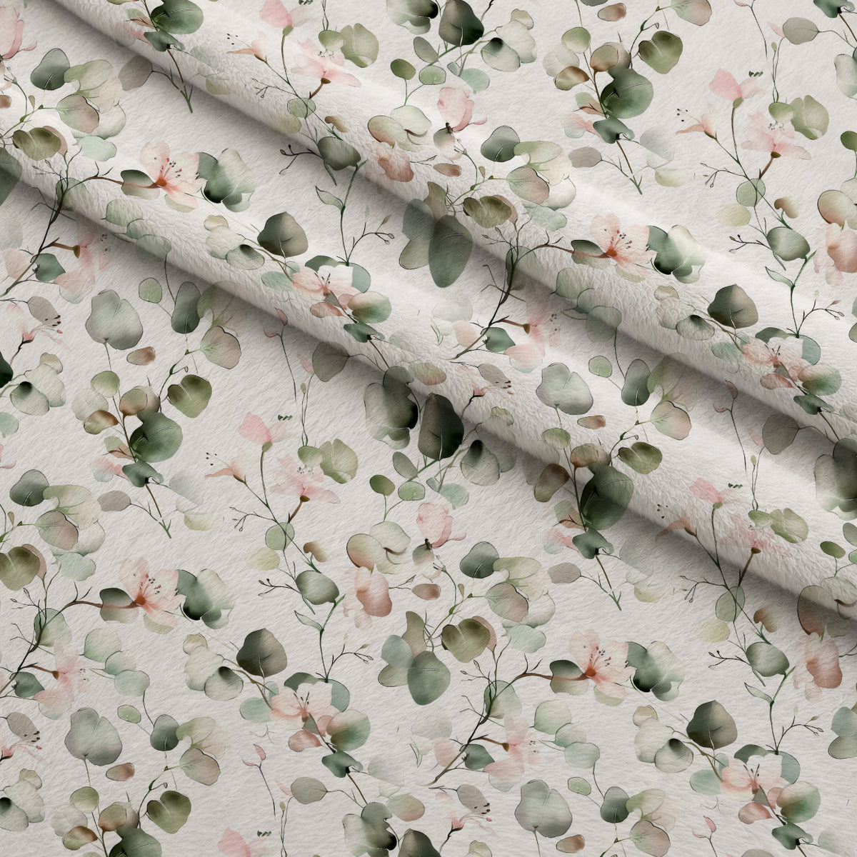 Watercolor Floral Eucalyptus Minky Fabric — plush minky folded close-up preview (mv-minky-v1:lying)