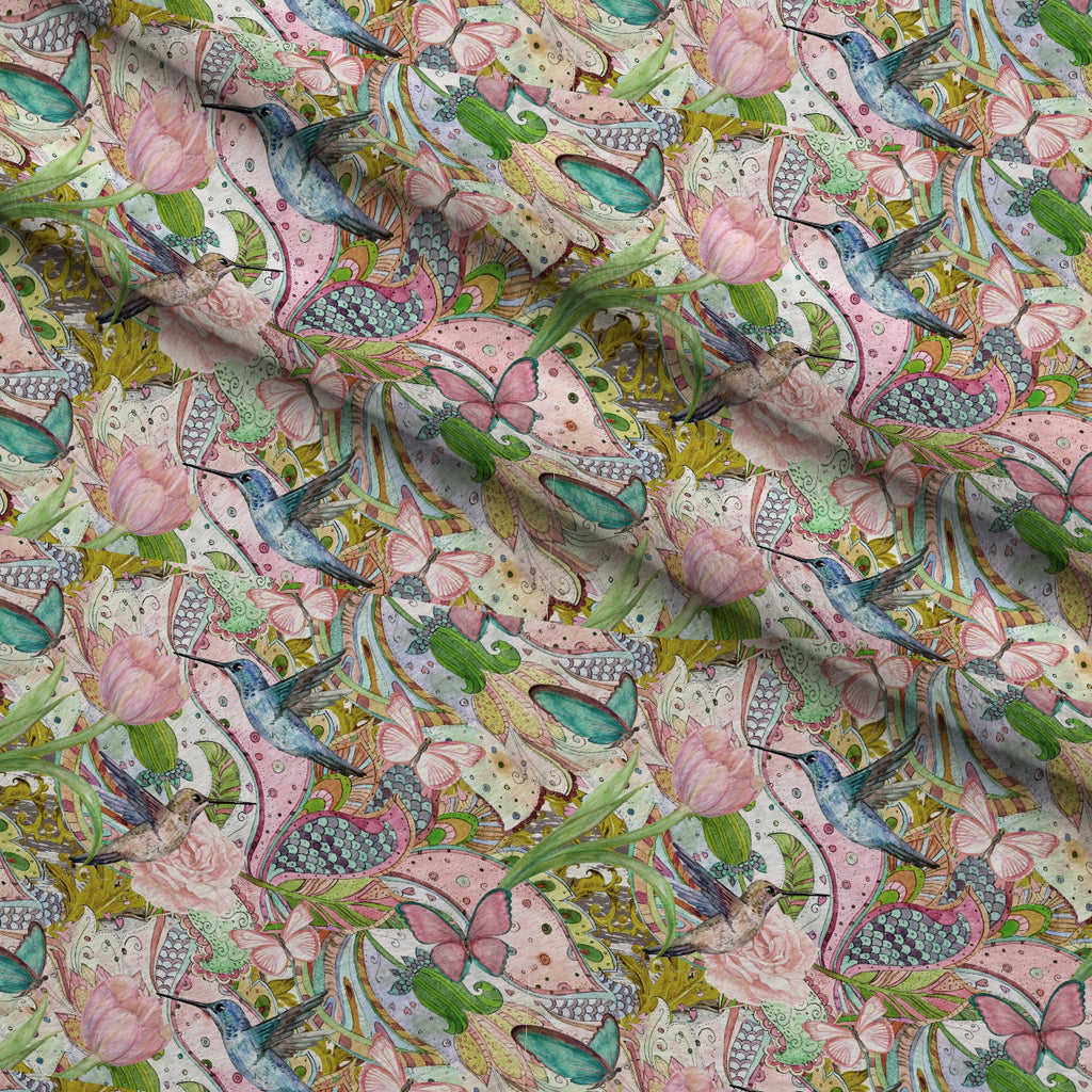 Watercolor HummingBirds Pattern Minky Fabric — plush minky folded close-up preview (mv-minky-v1:lying)