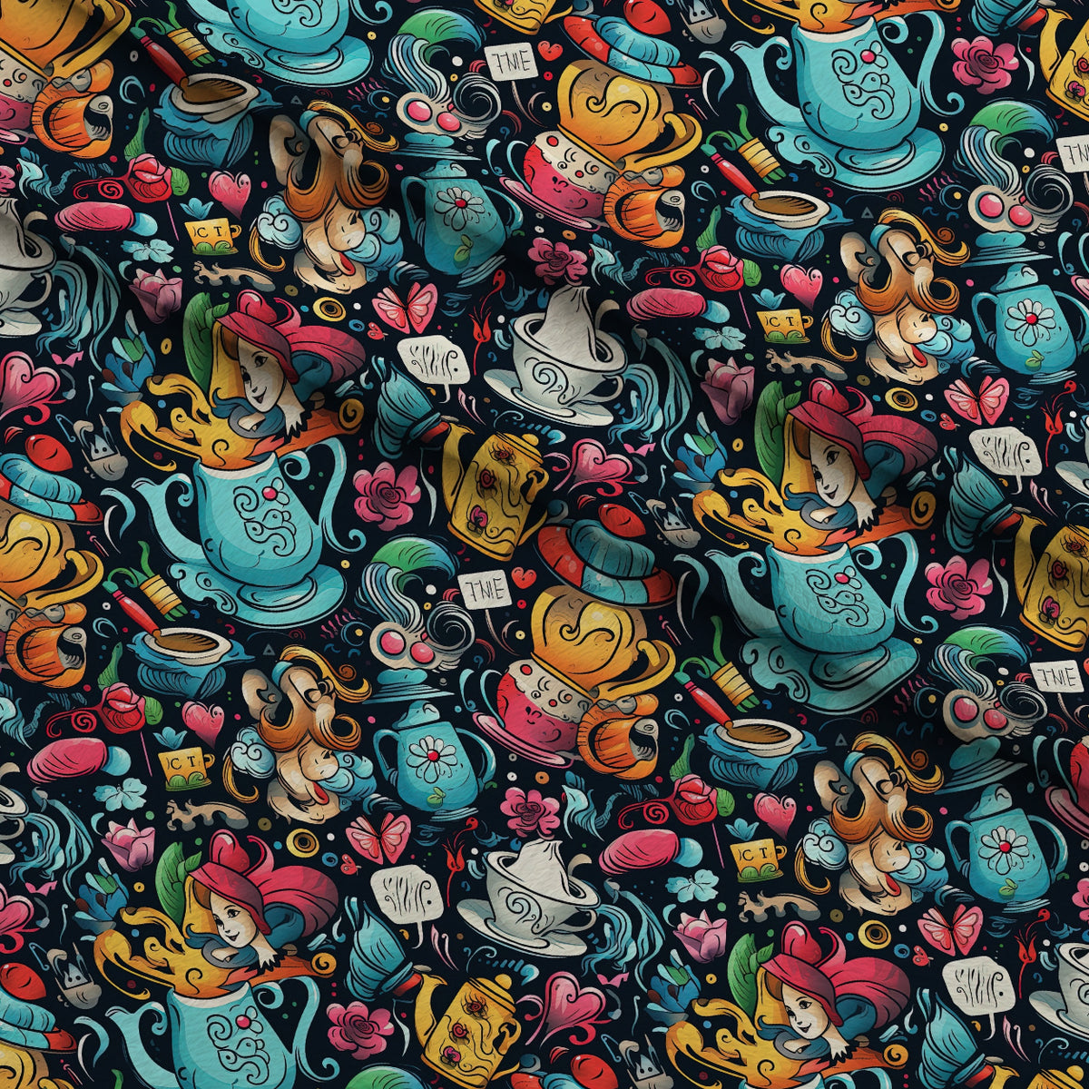 Whimsical Teatime Pattern 1 Minky Fabric — plush minky folded close-up preview (mv-minky-v1:lying)