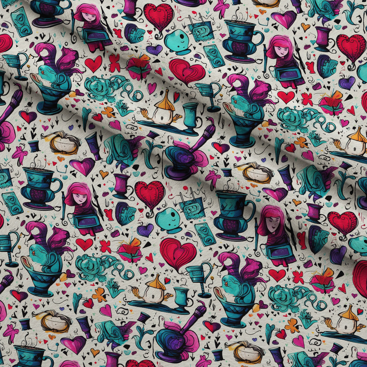 Whimsical Teatime Pattern 3 Minky Fabric — plush minky folded close-up preview (mv-minky-v1:lying)