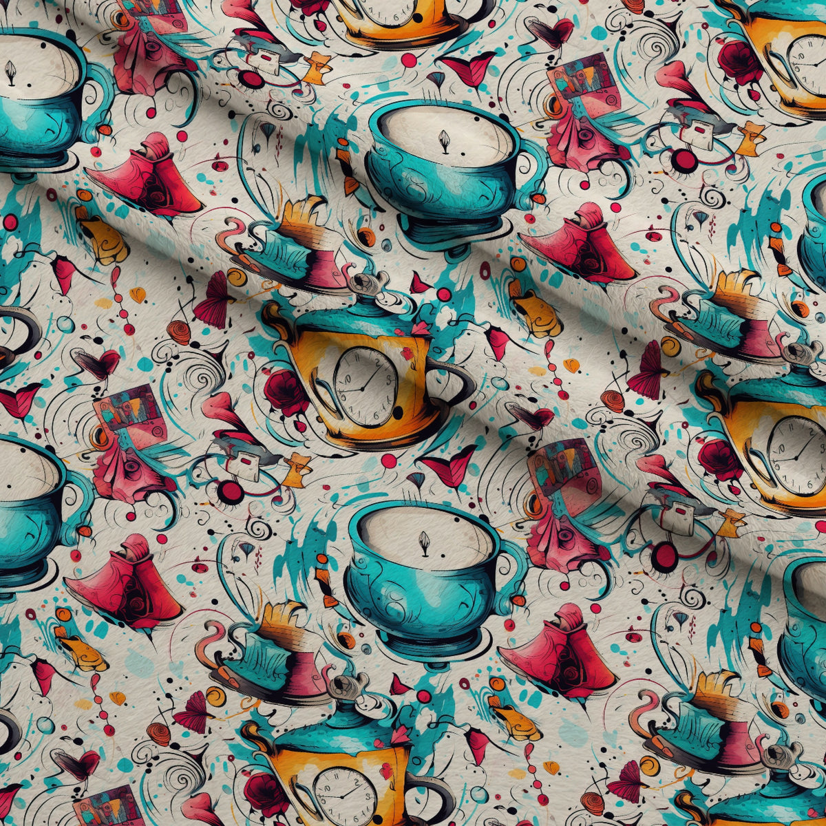 Whimsical Teatime Pattern 4 Minky Fabric — plush minky folded close-up preview (mv-minky-v1:lying)