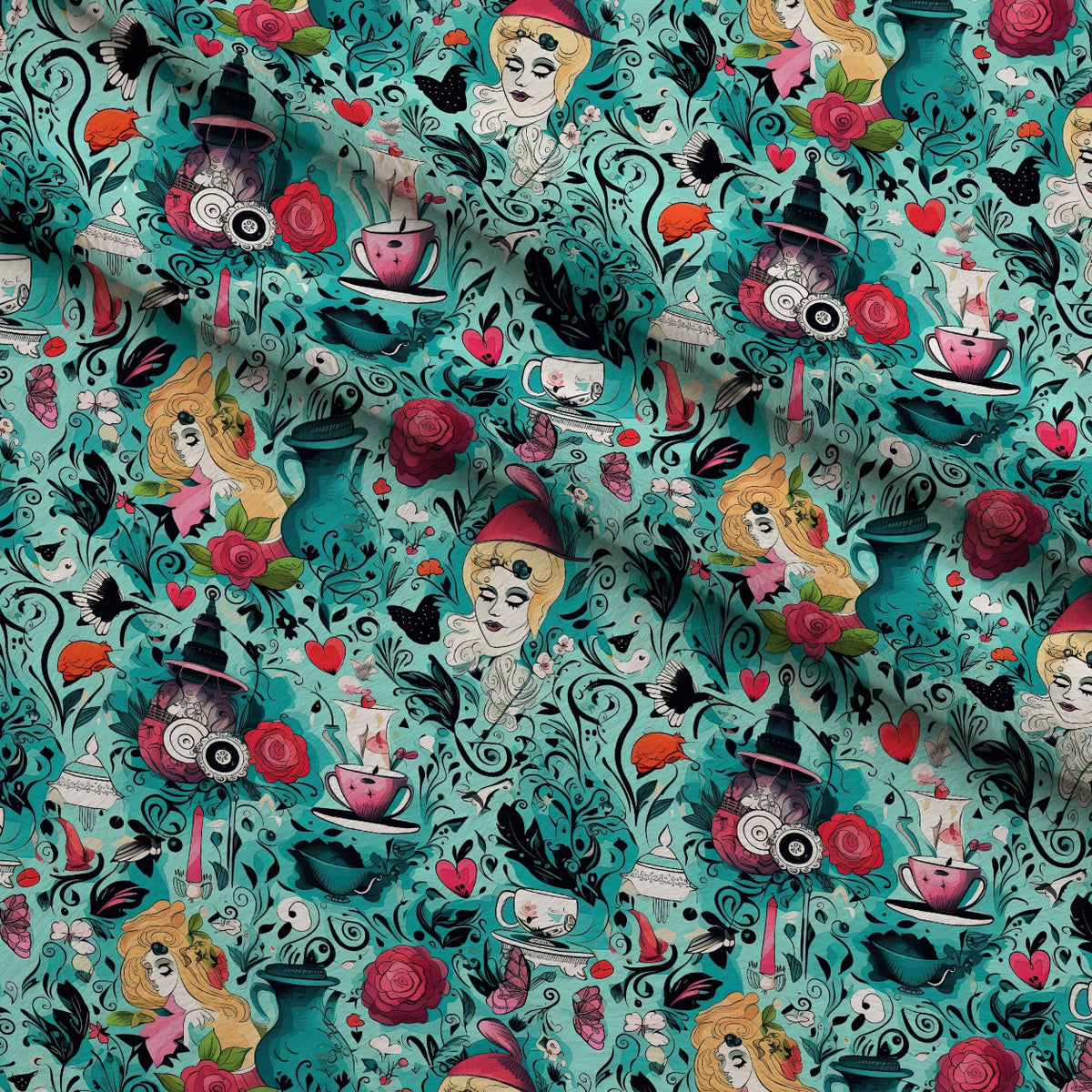 Whimsical Teatime Pattern 8 Minky Fabric — plush minky folded close-up preview (mv-minky-v1:lying)