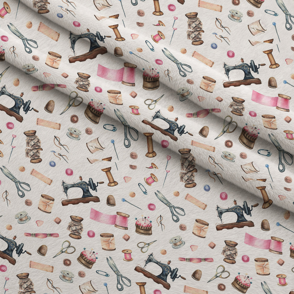 White Old Sewing Elements Minky Fabric — plush minky folded close-up preview (mv-minky-v1:lying)