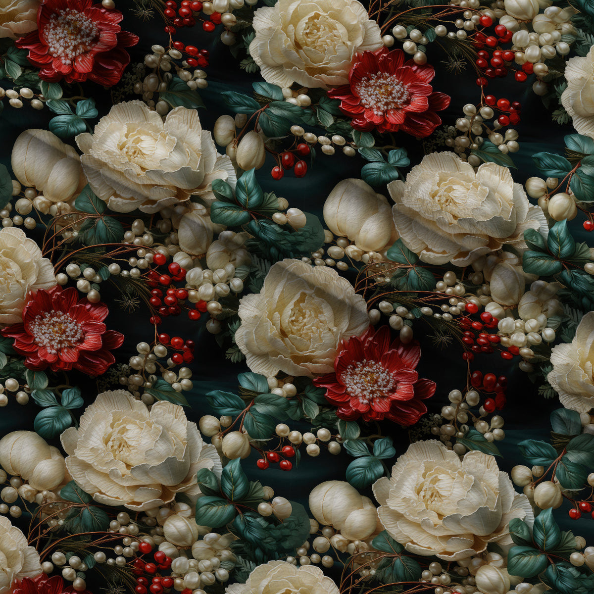Winterberry Blooms Pattern 1 Minky Fabric — plush minky folded close-up preview (mv-minky-v1:lying)