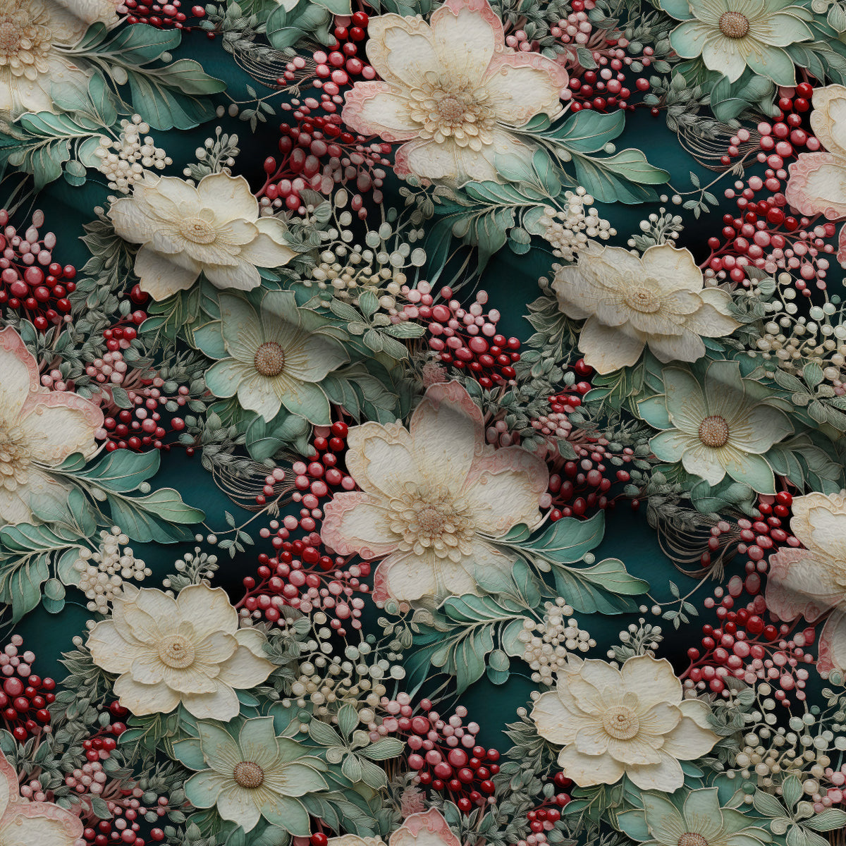 Winterberry Blooms Pattern 10 Minky Fabric — plush minky folded close-up preview (mv-minky-v1:lying)
