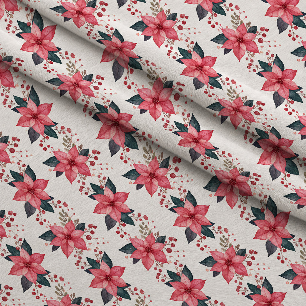 Winterberry Poinsettia Garden Pattern 1 Minky Fabric — plush minky folded close-up preview (mv-minky-v1:lying)