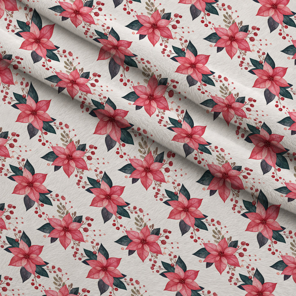 Winterberry Poinsettia Garden Pattern 1 Minky Fabric — plush minky folded close-up preview (mv-minky-v1:lying)