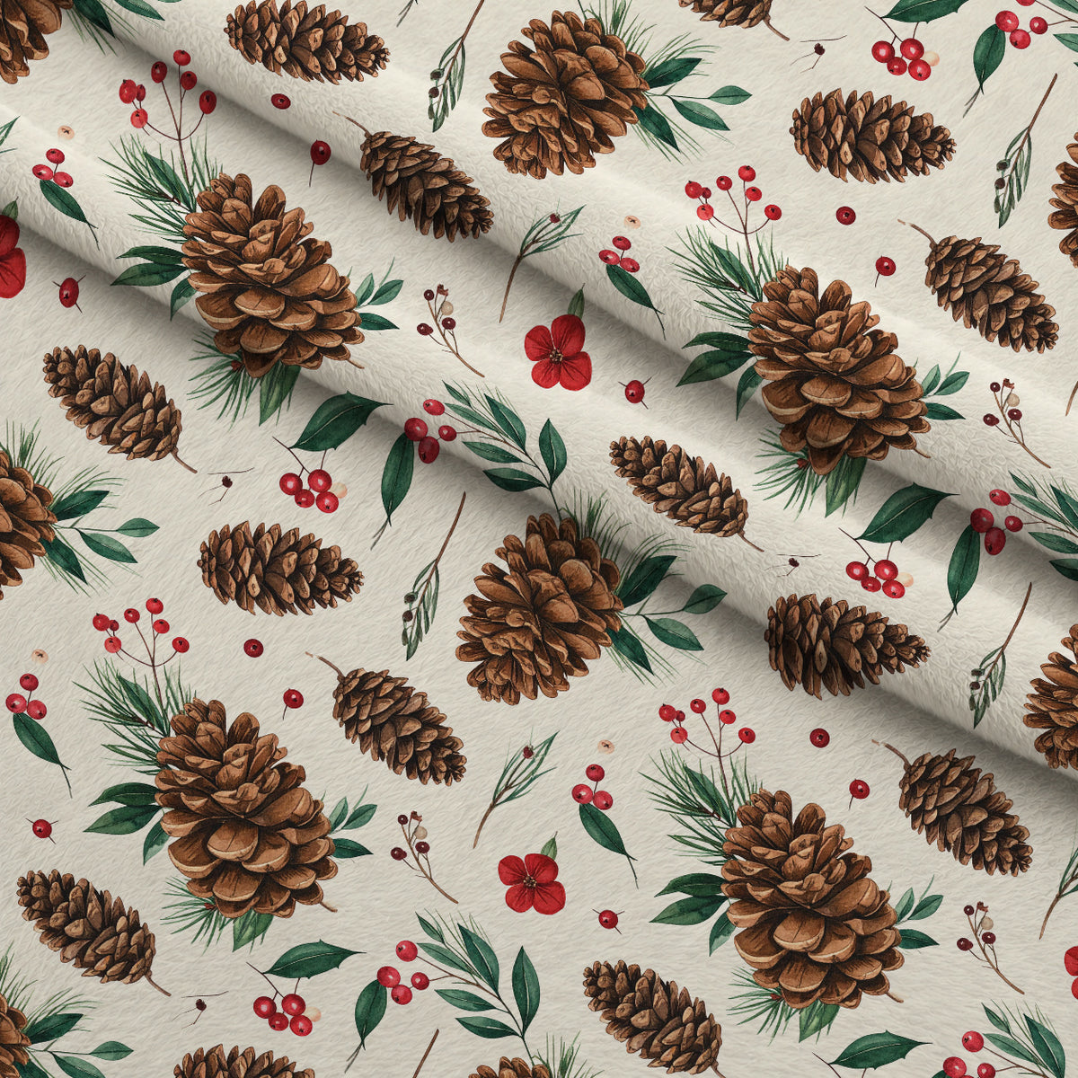 Winterberry Poinsettia Garden Pattern 14 Minky Fabric — plush minky folded close-up preview (mv-minky-v1:lying)