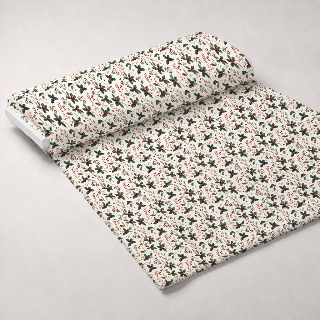 Winterberry Poinsettia Garden Pattern 15 Minky Fabric — plush minky unrolled bolt preview (mv-minky-v1:bolt)