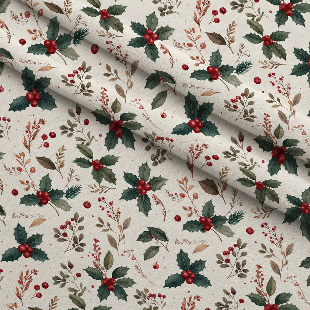 Winterberry Poinsettia Garden Pattern 15 Minky Fabric — plush minky folded close-up preview (mv-minky-v1:lying)