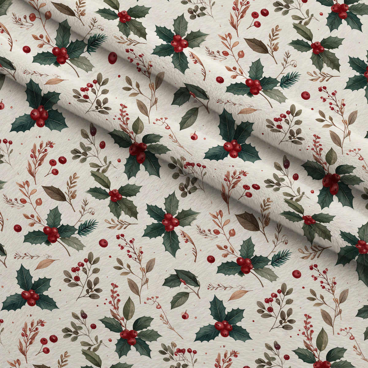 Winterberry Poinsettia Garden Pattern 15 Minky Fabric — plush minky folded close-up preview (mv-minky-v1:lying)