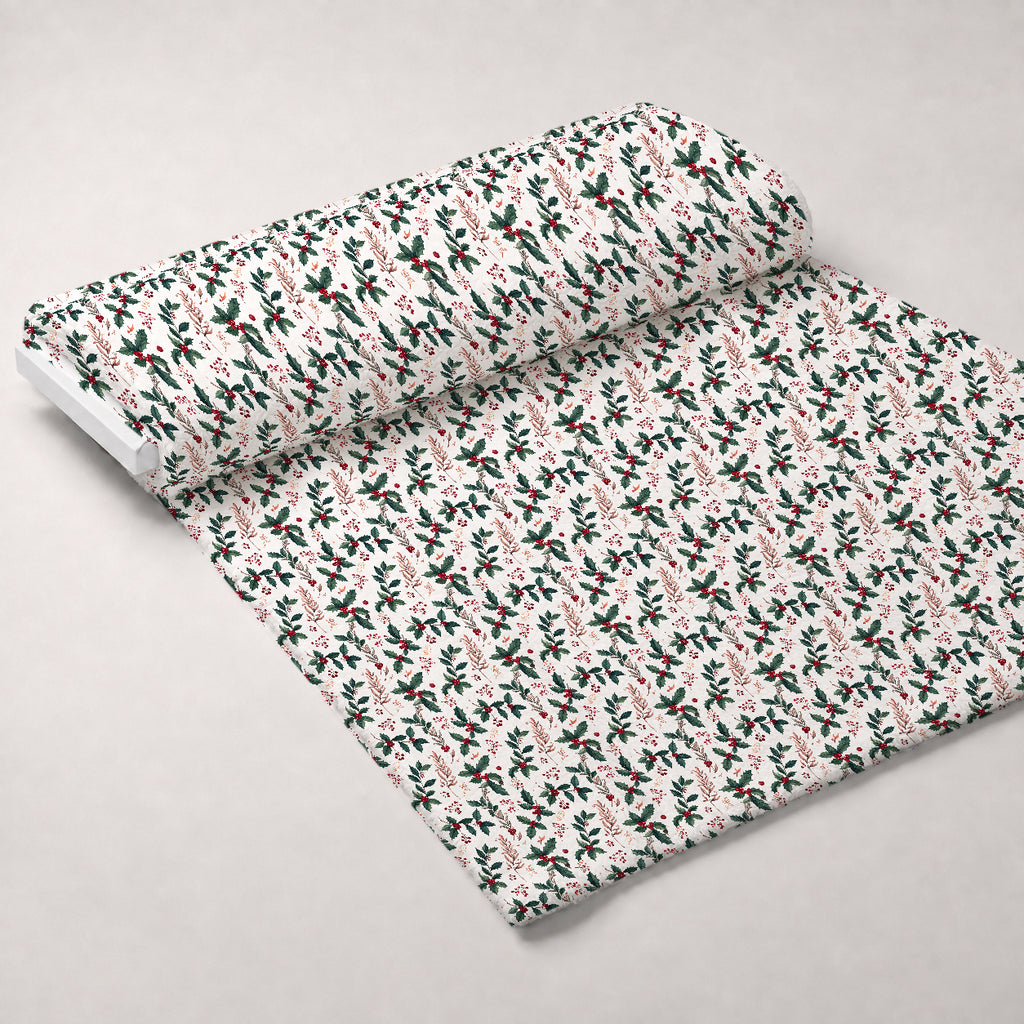 Winterberry Poinsettia Garden Pattern 16 Minky Fabric — plush minky unrolled bolt preview (mv-minky-v1:bolt)
