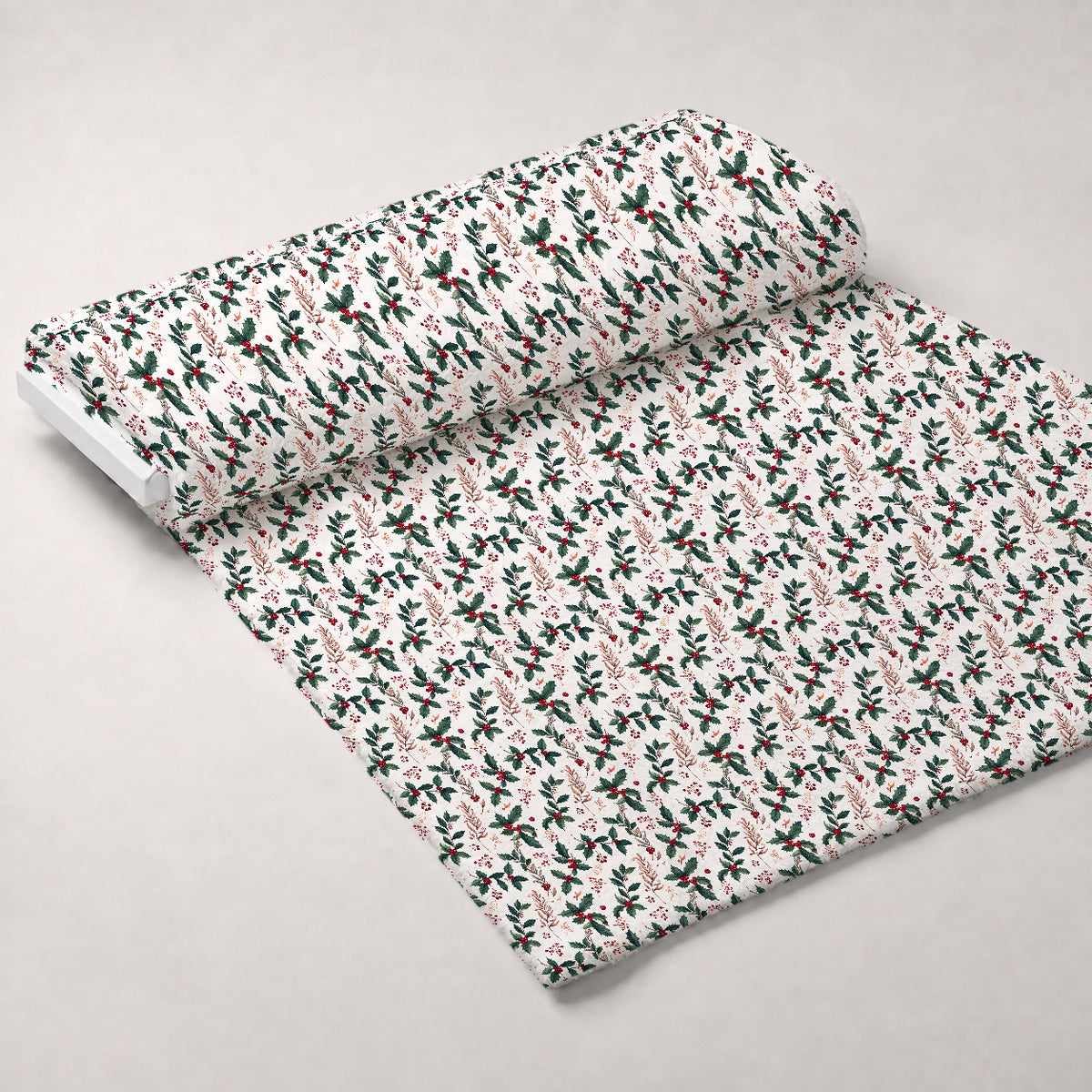 Winterberry Poinsettia Garden Pattern 16 Minky Fabric — plush minky unrolled bolt preview (mv-minky-v1:bolt)