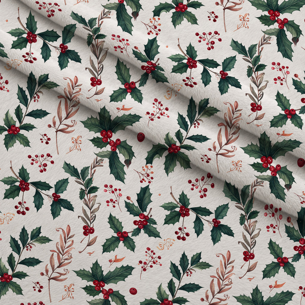Winterberry Poinsettia Garden Pattern 16 Minky Fabric — plush minky folded close-up preview (mv-minky-v1:lying)
