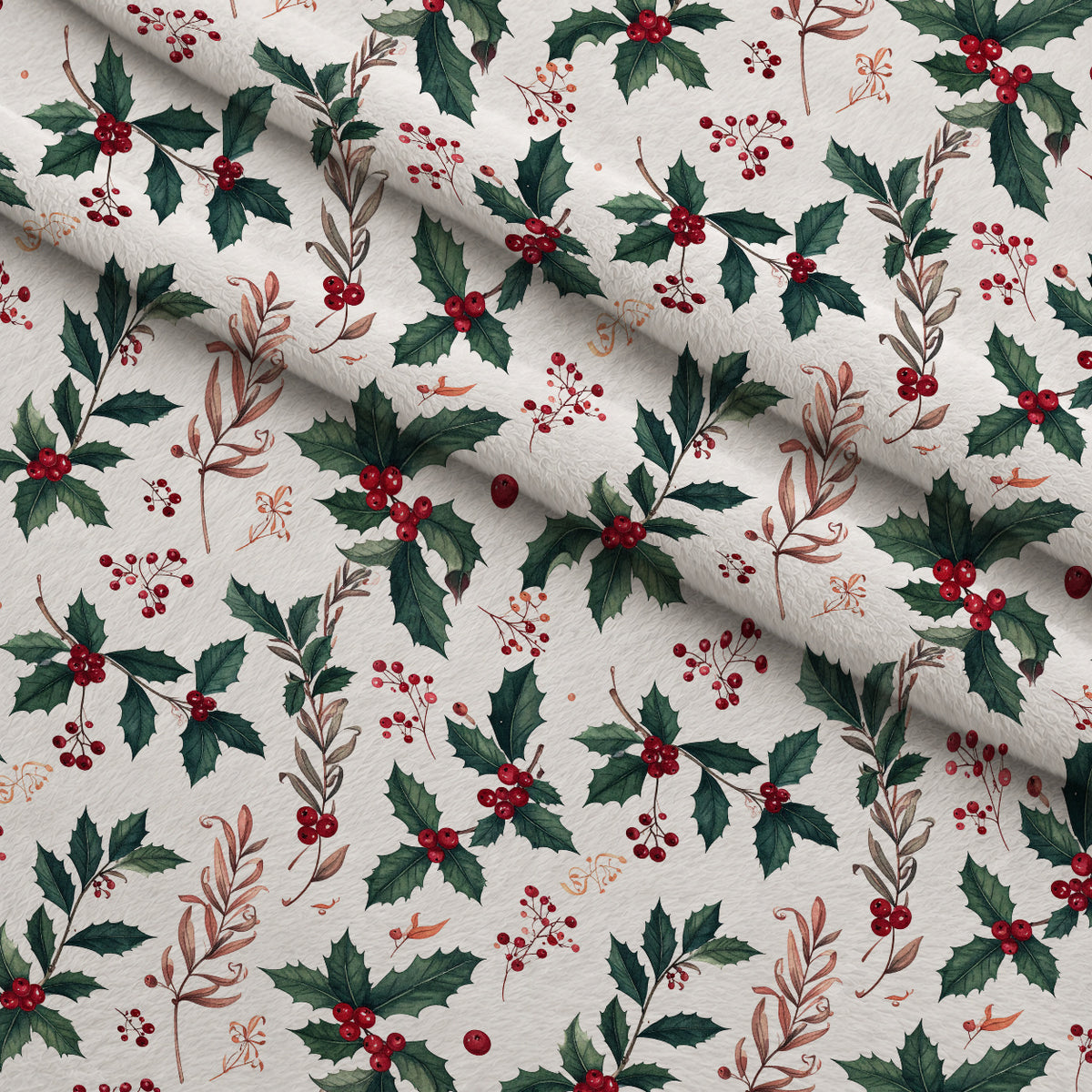 Winterberry Poinsettia Garden Pattern 16 Minky Fabric — plush minky folded close-up preview (mv-minky-v1:lying)