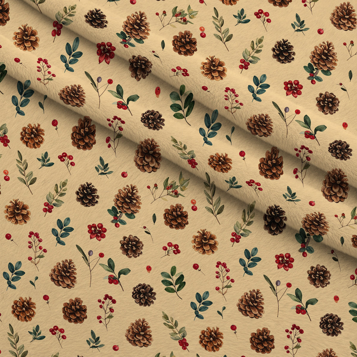 Winterberry Poinsettia Garden Pattern 21 Minky Fabric — plush minky folded close-up preview (mv-minky-v1:lying)