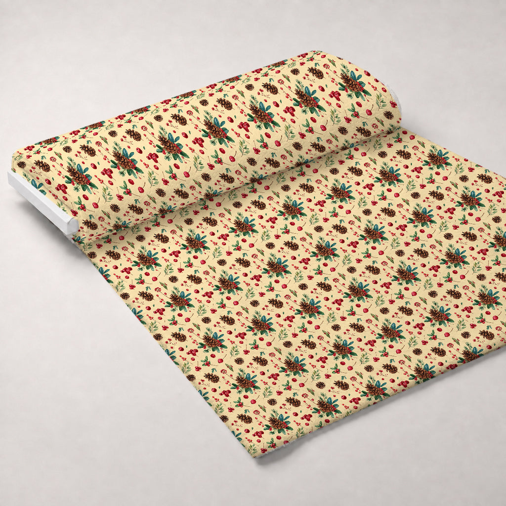 Winterberry Poinsettia Garden Pattern 22 Minky Fabric — plush minky unrolled bolt preview (mv-minky-v1:bolt)