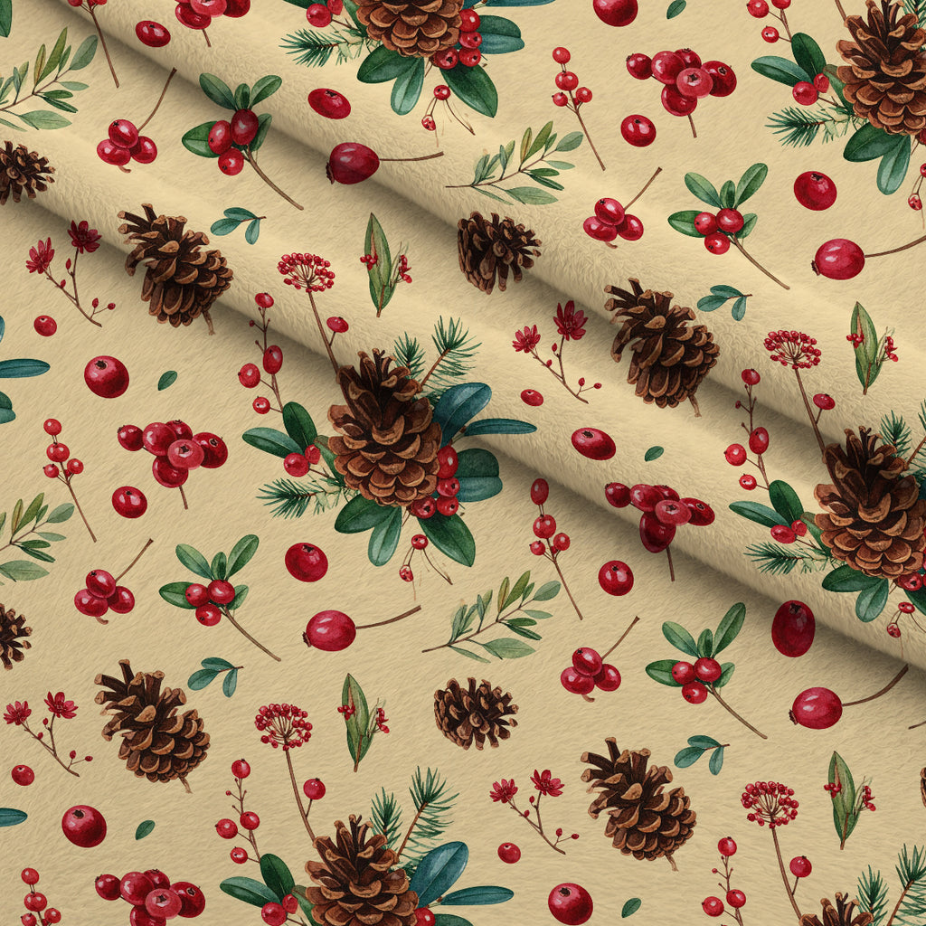 Winterberry Poinsettia Garden Pattern 22 Minky Fabric — plush minky folded close-up preview (mv-minky-v1:lying)