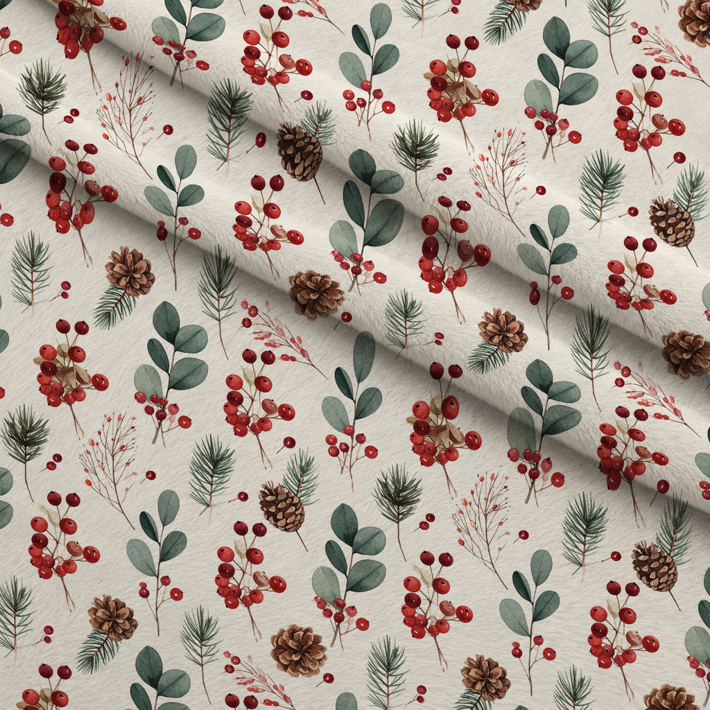 Winterberry Poinsettia Garden Pattern 4 Minky Fabric — plush minky folded close-up preview (mv-minky-v1:lying)