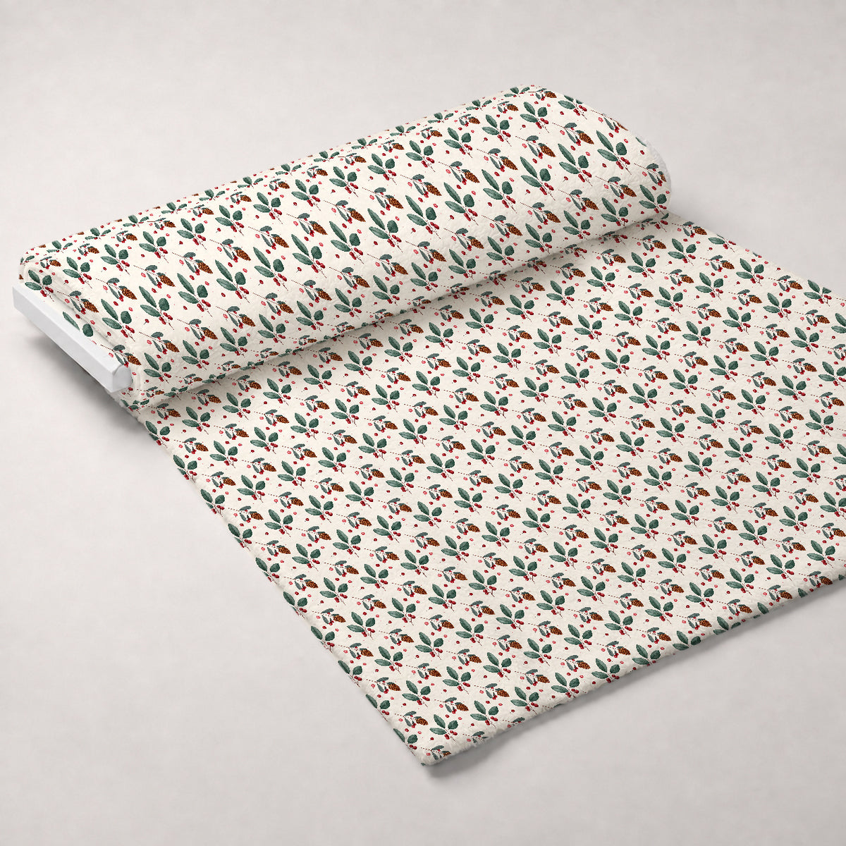 Winterberry Poinsettia Garden Pattern 5 Minky Fabric — plush minky unrolled bolt preview (mv-minky-v1:bolt)