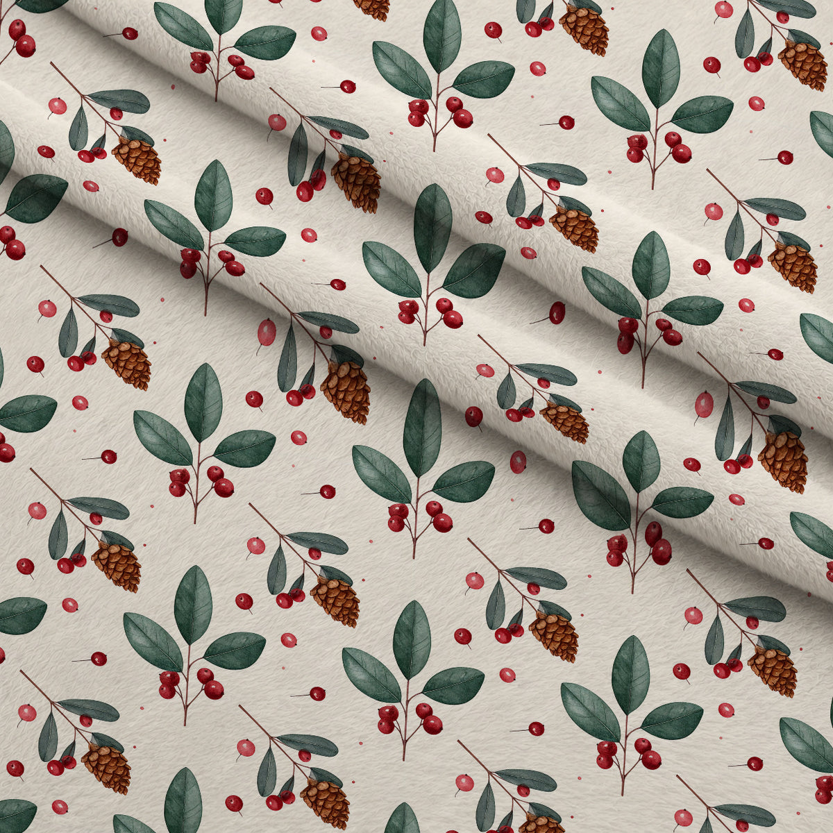 Winterberry Poinsettia Garden Pattern 5 Minky Fabric — plush minky folded close-up preview (mv-minky-v1:lying)