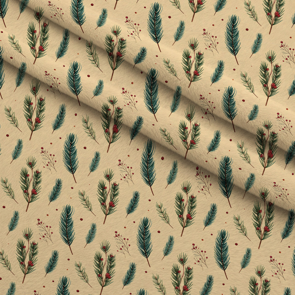 Winterberry Poinsettia Garden Pattern 6 Minky Fabric — plush minky folded close-up preview (mv-minky-v1:lying)