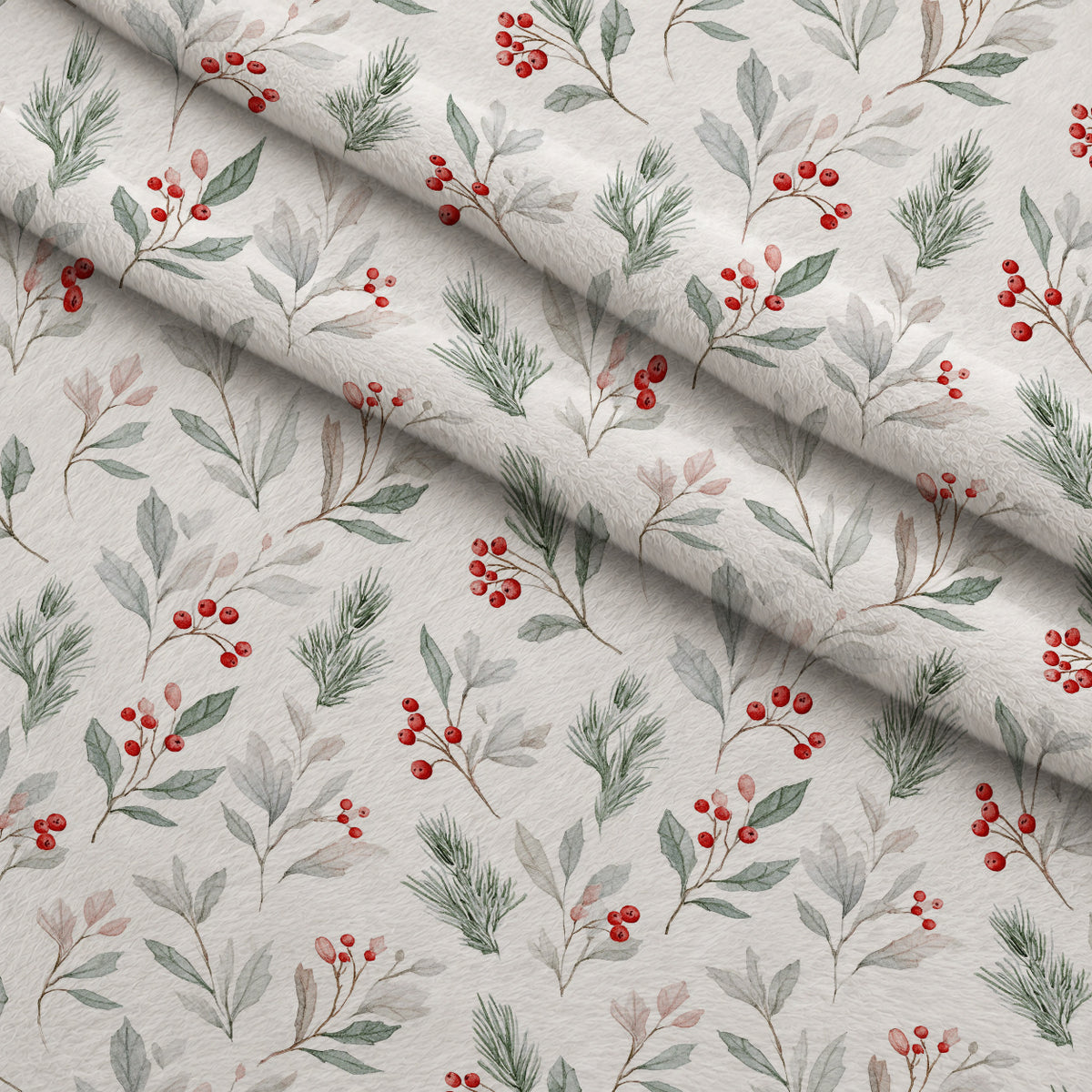 Winterberry Sprigs Pattern 1 Minky Fabric — plush minky folded close-up preview (mv-minky-v1:lying)