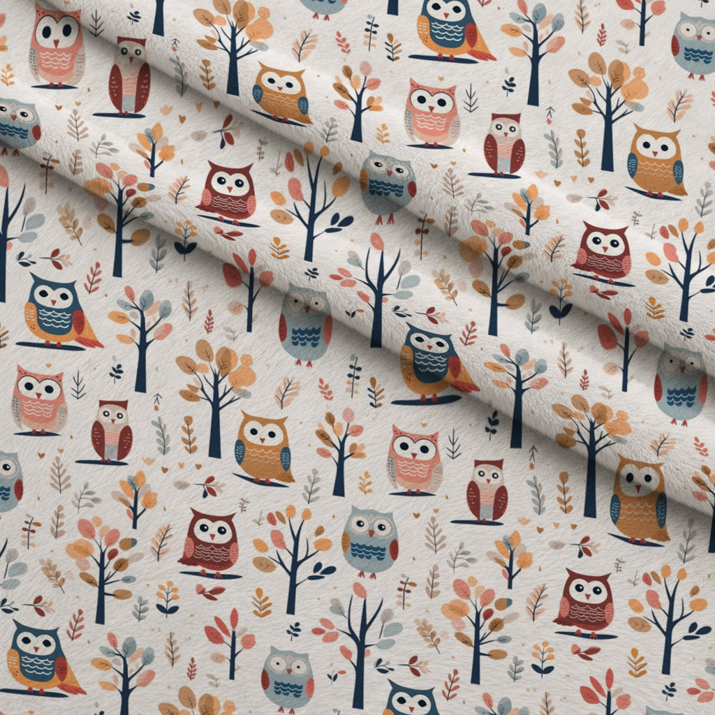 Woodland Hoots Pattern 1 Minky Fabric — plush minky folded close-up preview (mv-minky-v1:lying)
