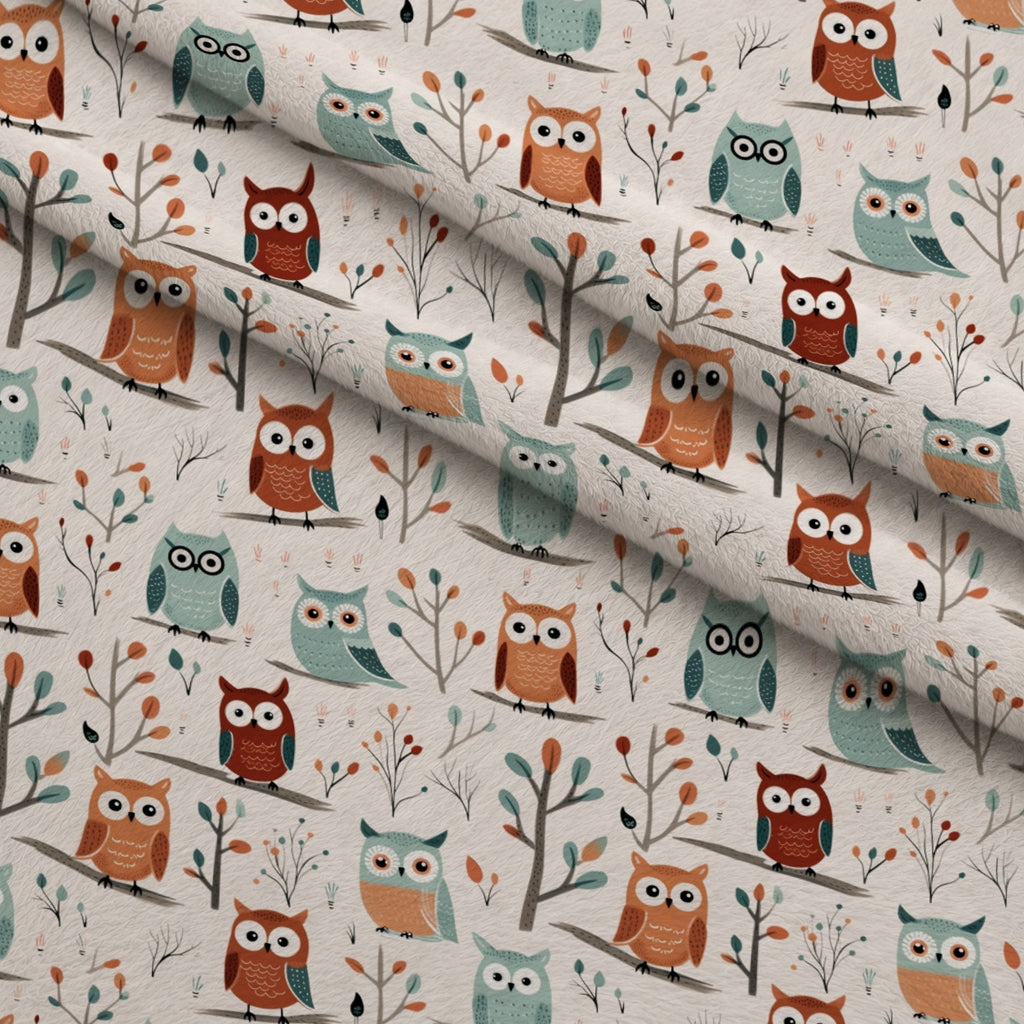 Woodland Hoots Pattern 3 Minky Fabric — plush minky folded close-up preview (mv-minky-v1:lying)