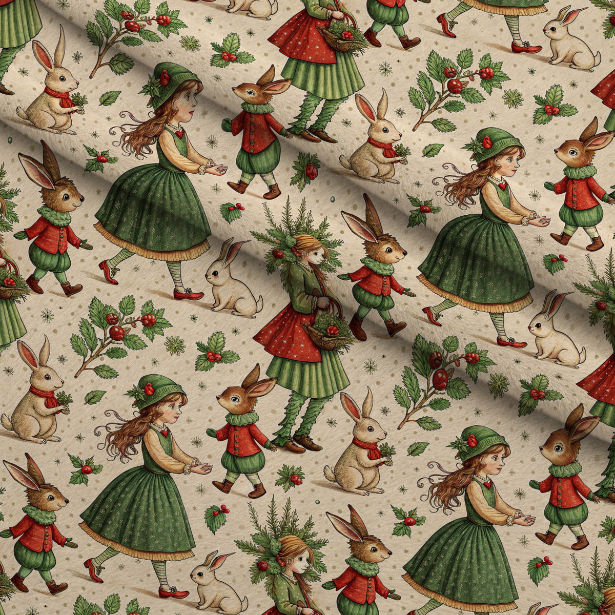 Yuletide Hare Pattern 30 Minky Fabric — plush minky folded close-up preview (mv-minky-v1:lying)