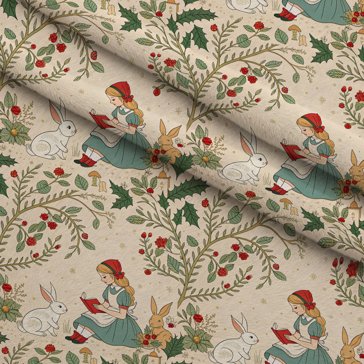 Yuletide Hare Pattern 31 Minky Fabric — plush minky folded close-up preview (mv-minky-v1:lying)