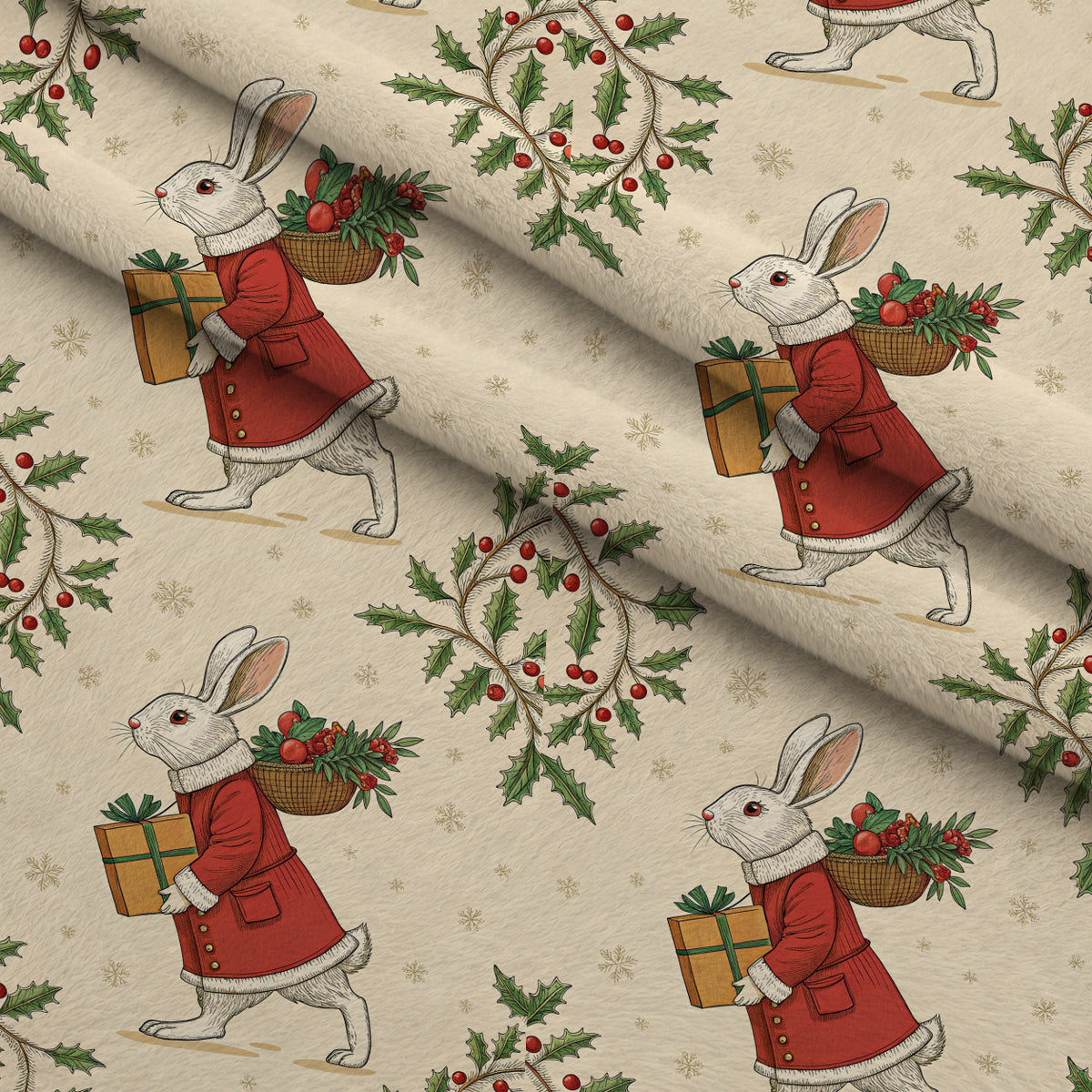 Yuletide Hare Pattern 32 Minky Fabric — plush minky folded close-up preview (mv-minky-v1:lying)