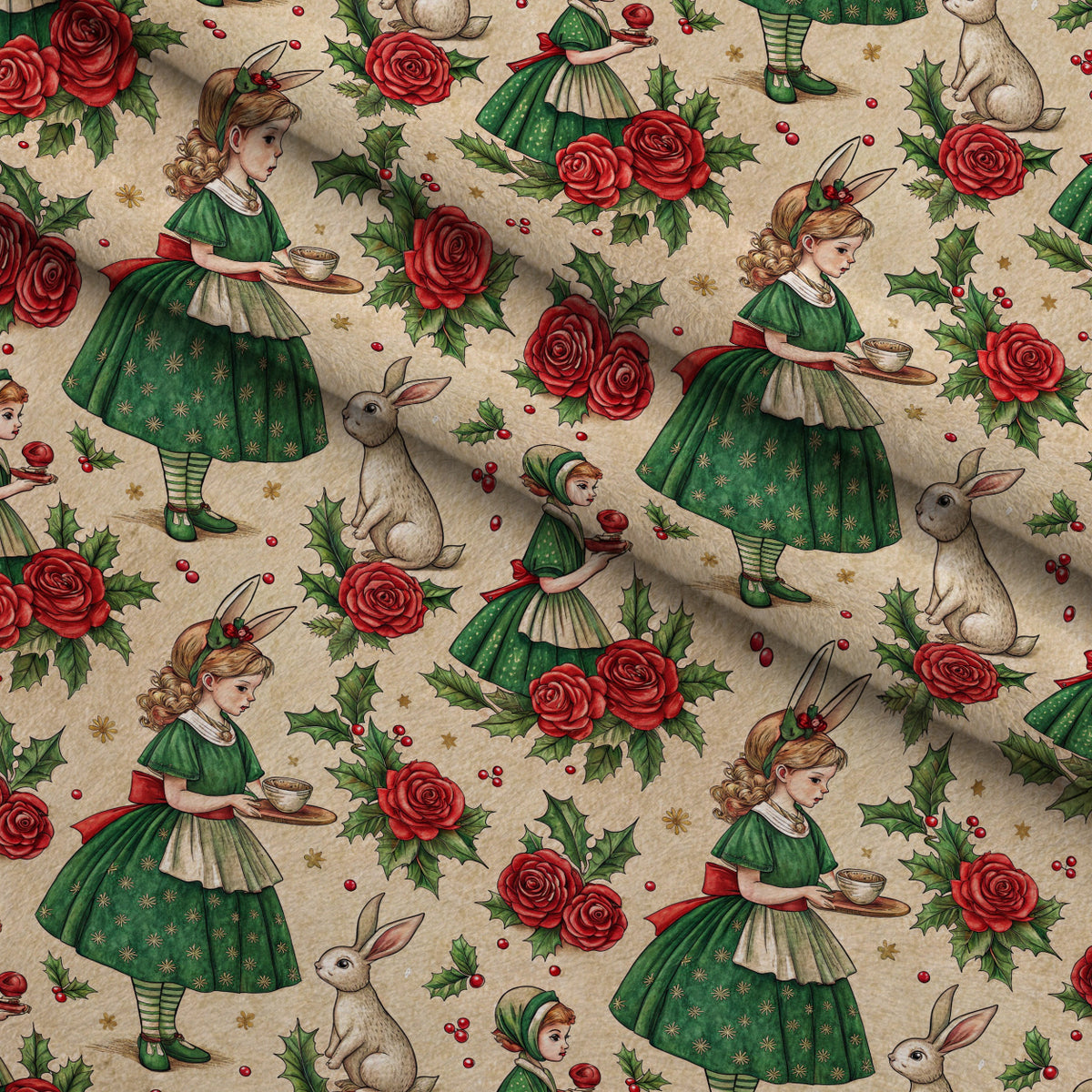 Yuletide Hare Pattern 33 Minky Fabric — plush minky folded close-up preview (mv-minky-v1:lying)