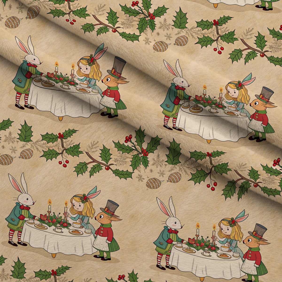 Yuletide Hare Pattern 53 Minky Fabric — plush minky folded close-up preview (mv-minky-v1:lying)