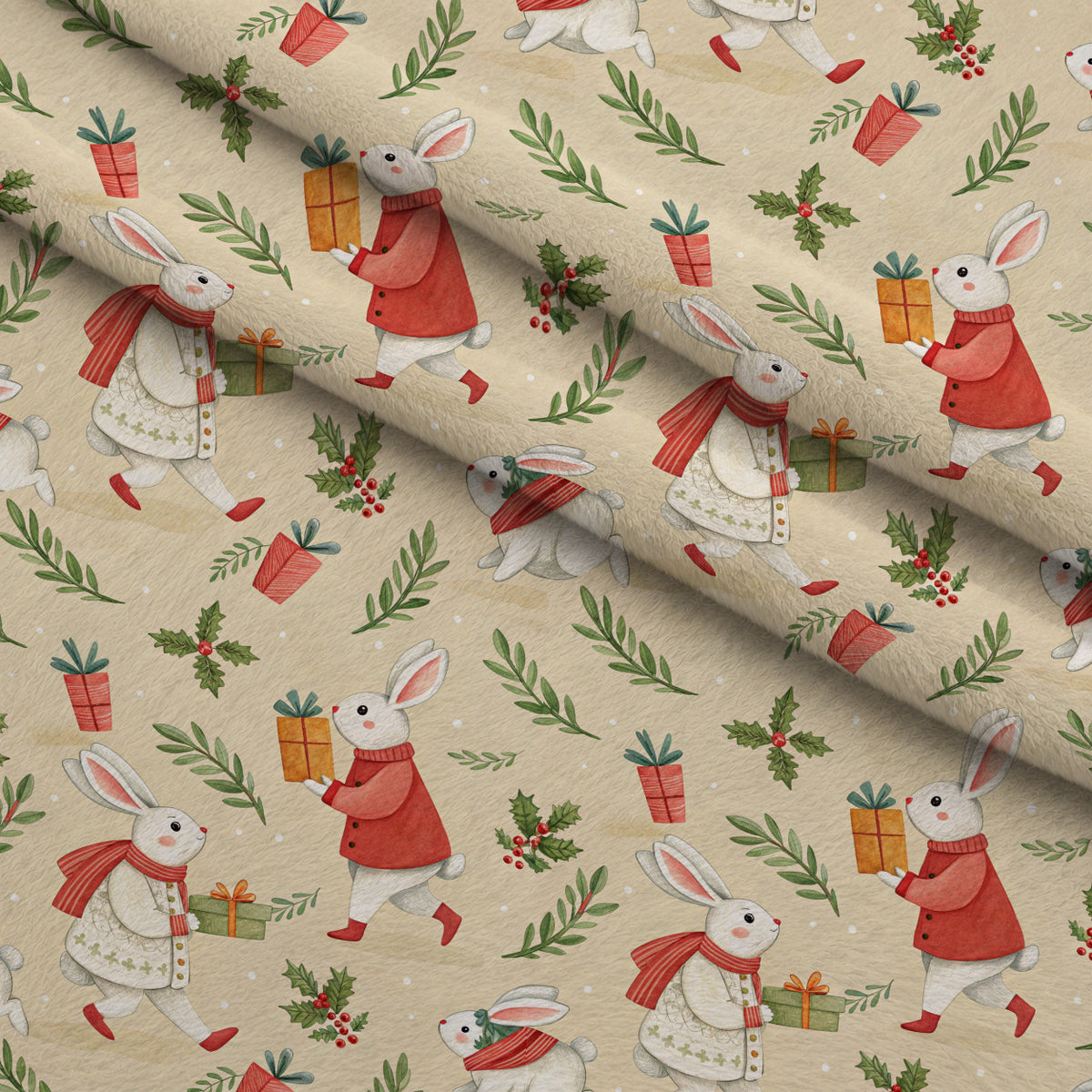 Yuletide Hare Pattern 54 Minky Fabric — plush minky folded close-up preview (mv-minky-v1:lying)